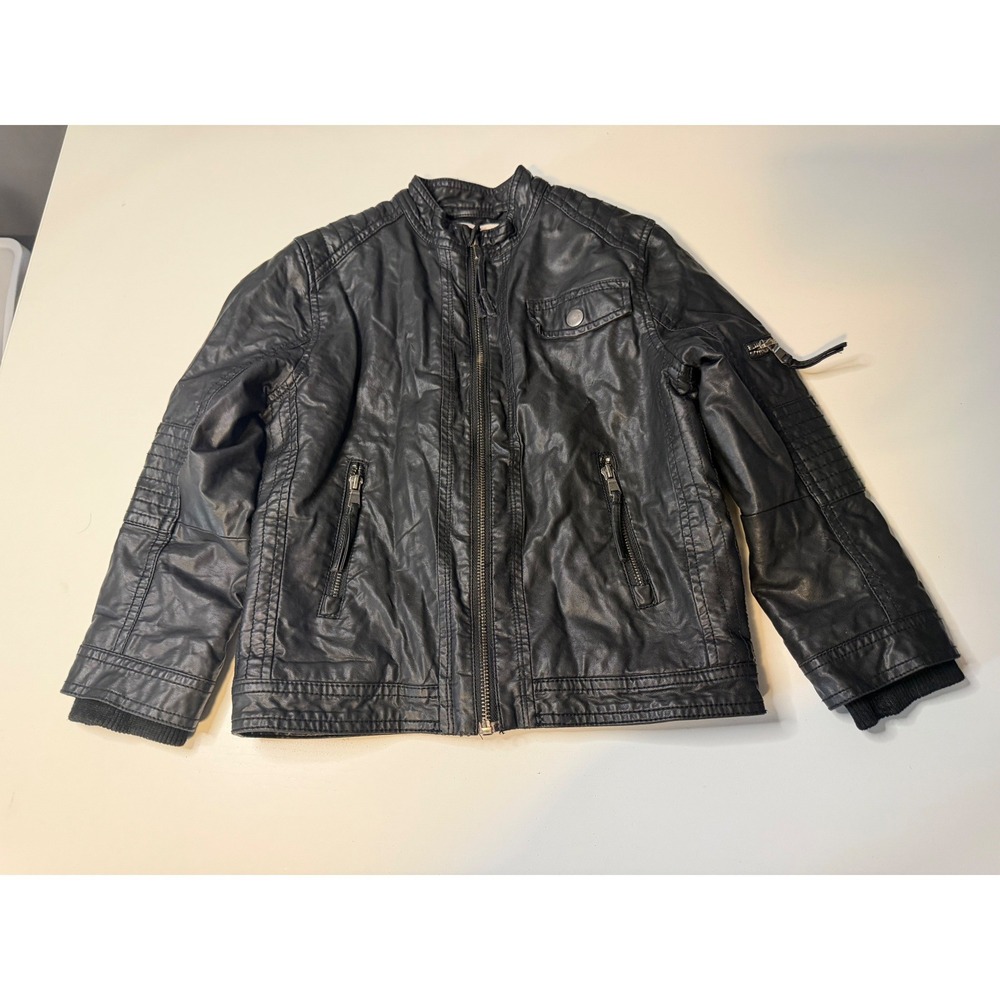 HM Kids Black Faux Leather Moto Jacket Sherpa Lined Biker Coat Boys Size 7-8Y